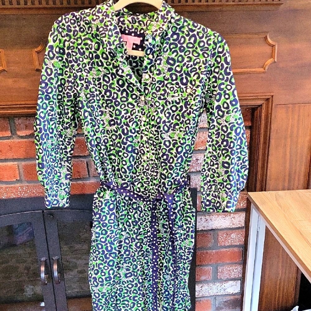 Lilly Pulitzer Leopard Print Shirt Dress with Belt